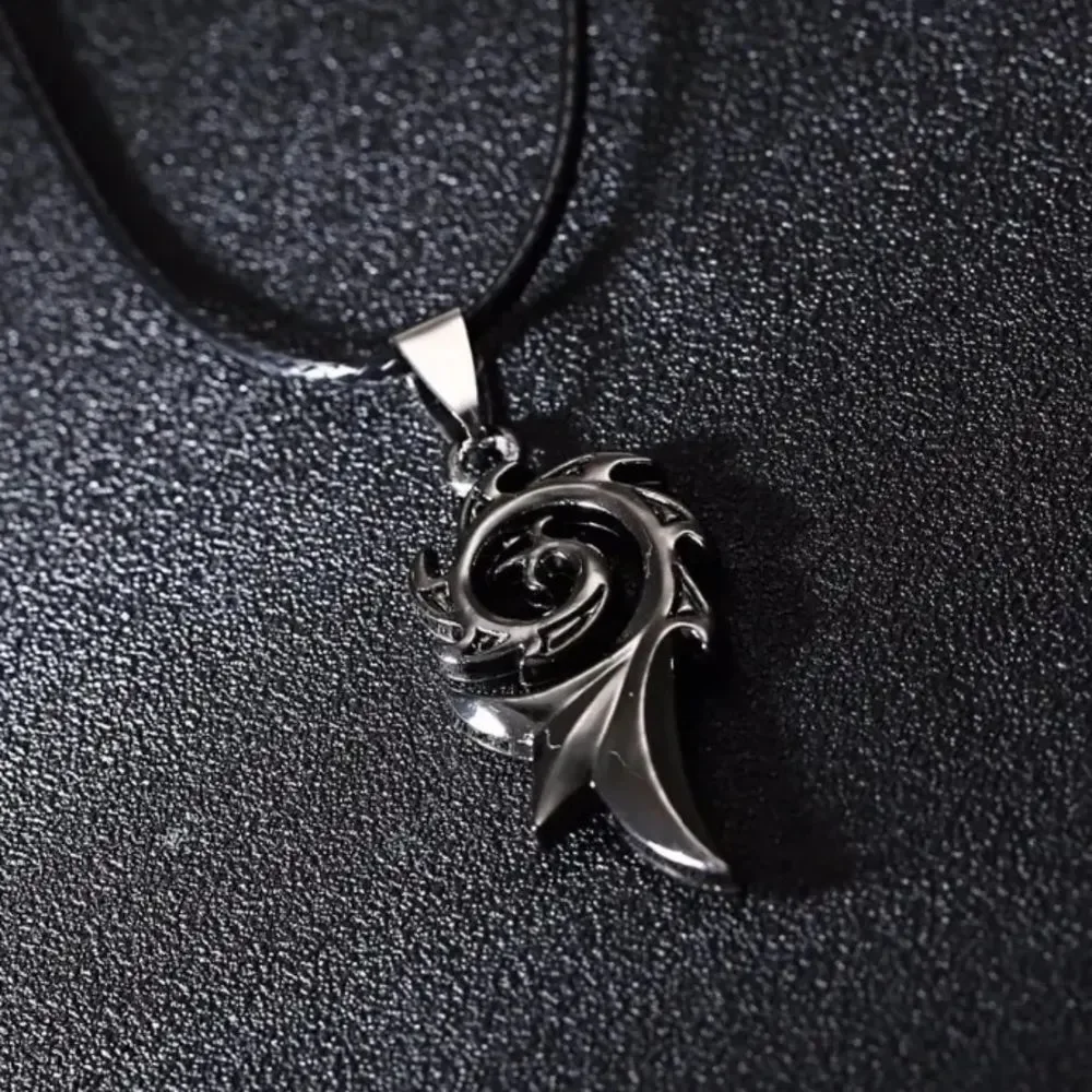Men's Dragon Flame Necklace Pendant Wings Gothic Silvertone Black Cord Chain New
